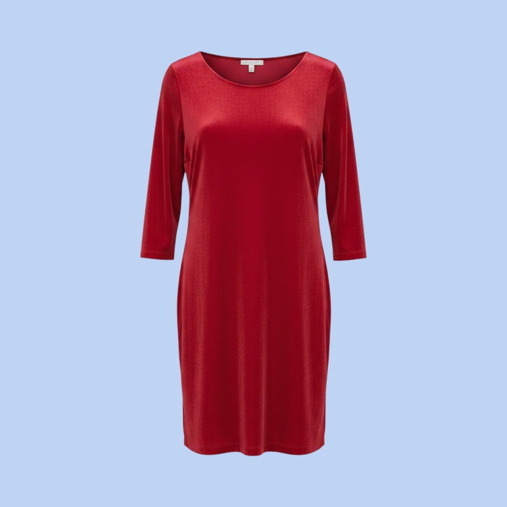 Travelers by Chicos Red Stretchy Slitted Sleeve Shift Dress Size 1 US 8-10